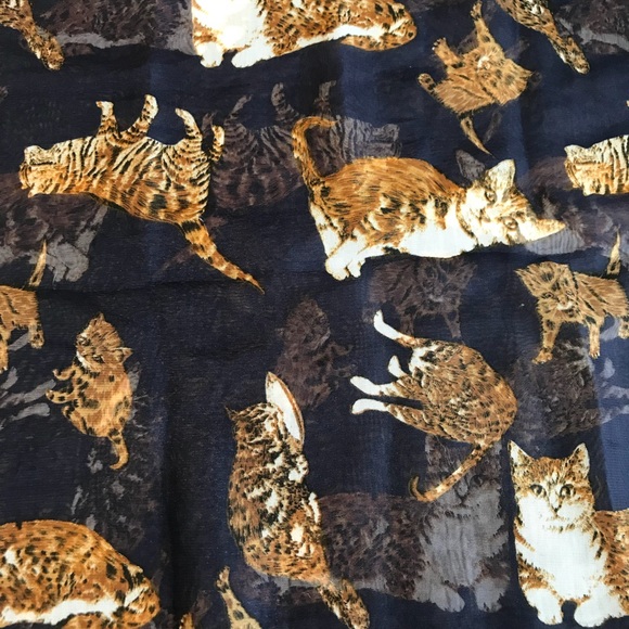 Whimsical Cat Print Large Rectangular Scarf VTG - Picture 5 of 7